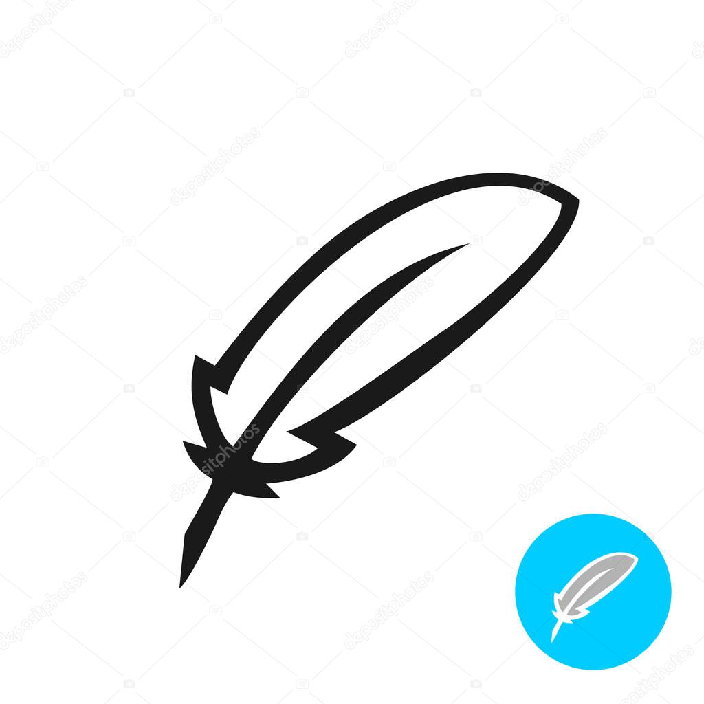 Feather single elegant icon. Simple outline feather pen silhouette.