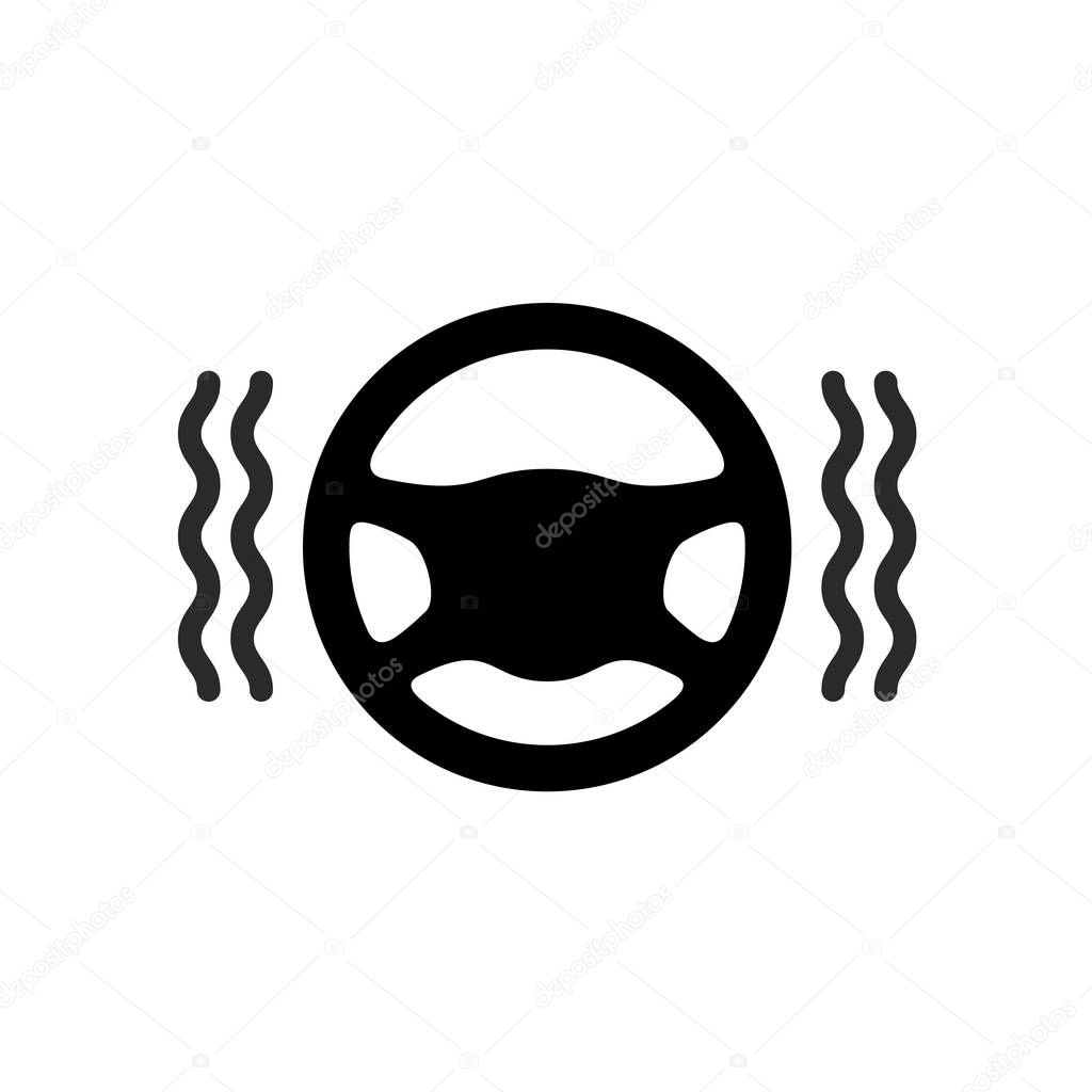 Driving wheel warmer icon. Black silhouette of car steering wheel with heat waves.