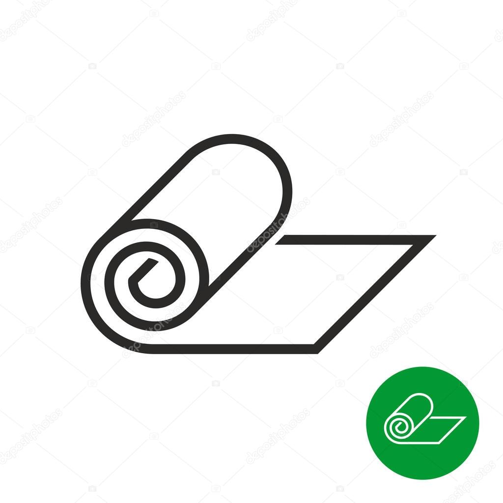Roll of camping or fitness carpet icon. Yoga floor mat symbol. Linear black style.