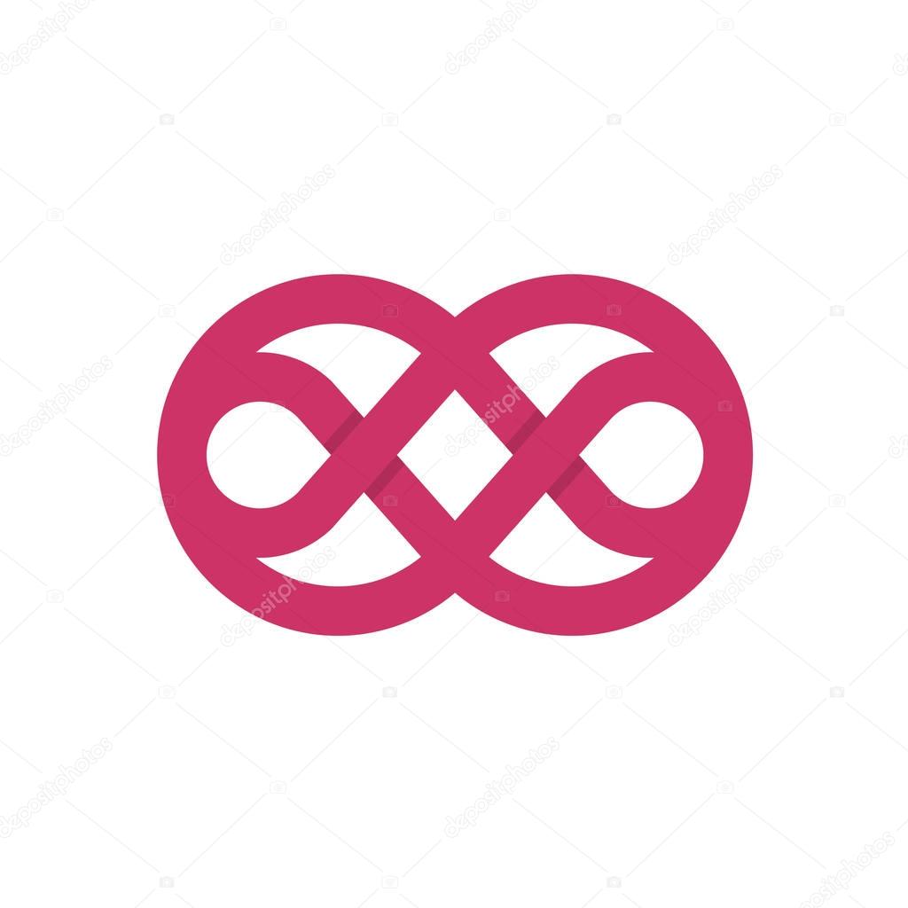 Knot logo with rounded wide border crossed lines. Purple color abstract symbol.