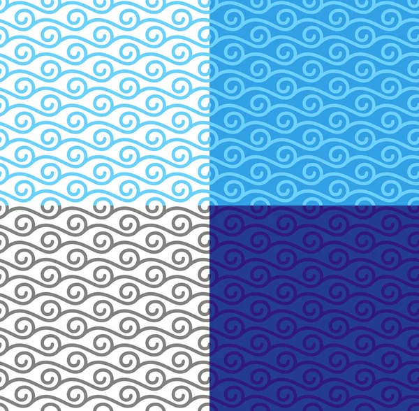 Curly linear waves seamless pattern set — Stock Vector