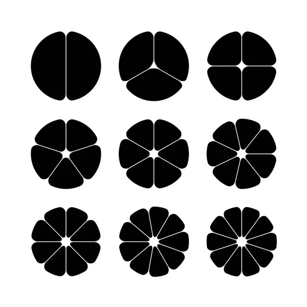 Ensemble de segments de cercle. Noir aux coins arrondis . — Image vectorielle