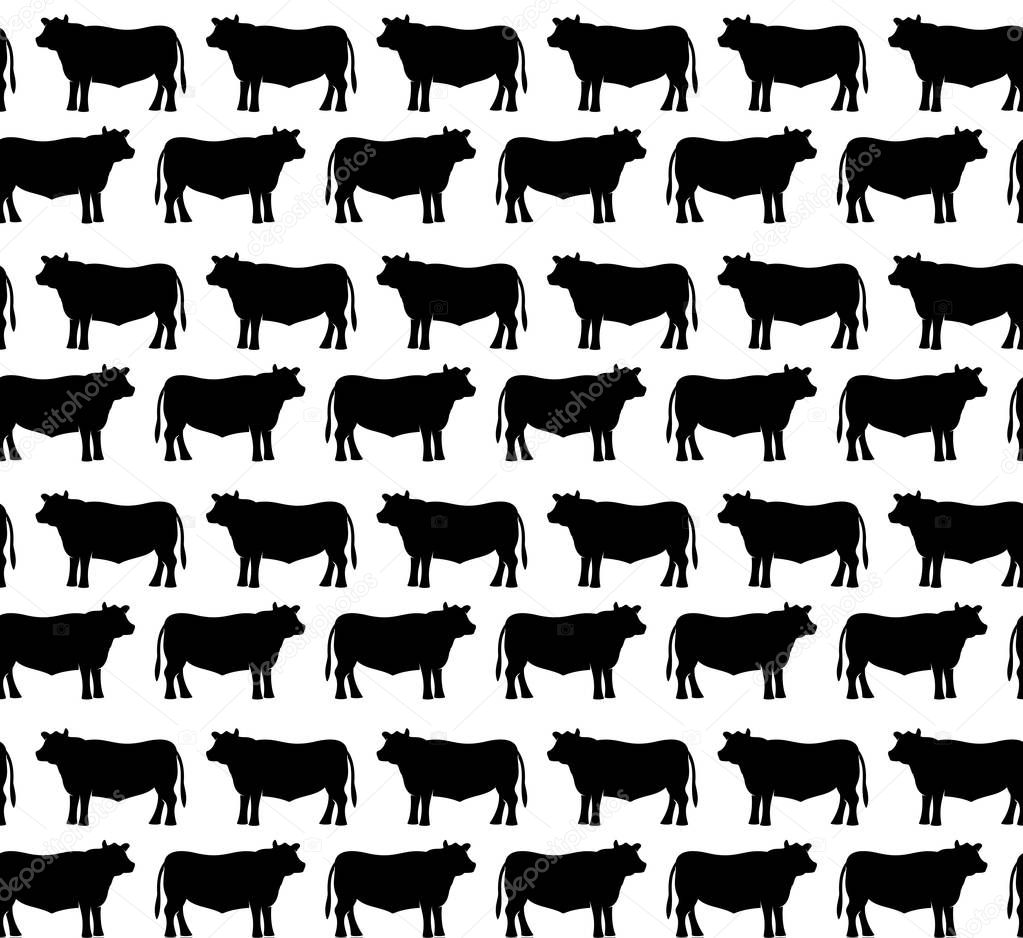 Black angus beef bull silhouette seamless pattern