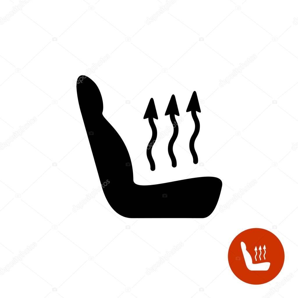 Car seat warm icon. Heating arrows up with auto seat silhouette.