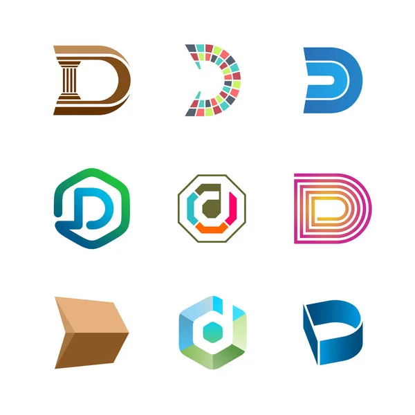 D の文字のロゴを設定します。カラー アイコン テンプレート デザイン. — ストックベクタ
