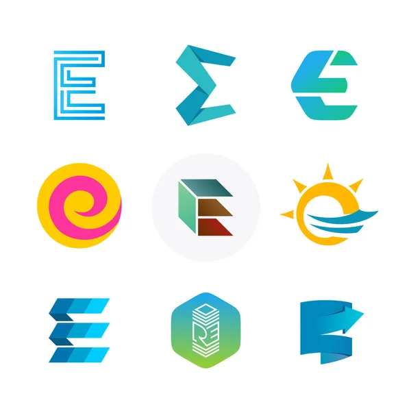 Lettera E logo set. Design modelli icona a colori . — Vettoriale Stock