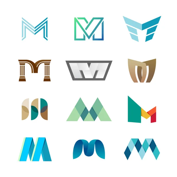 Letter M logo set. Color icon templates design. — Stock Vector