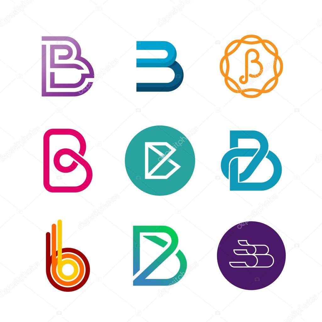 Letter B logo set. Color icon templates design.