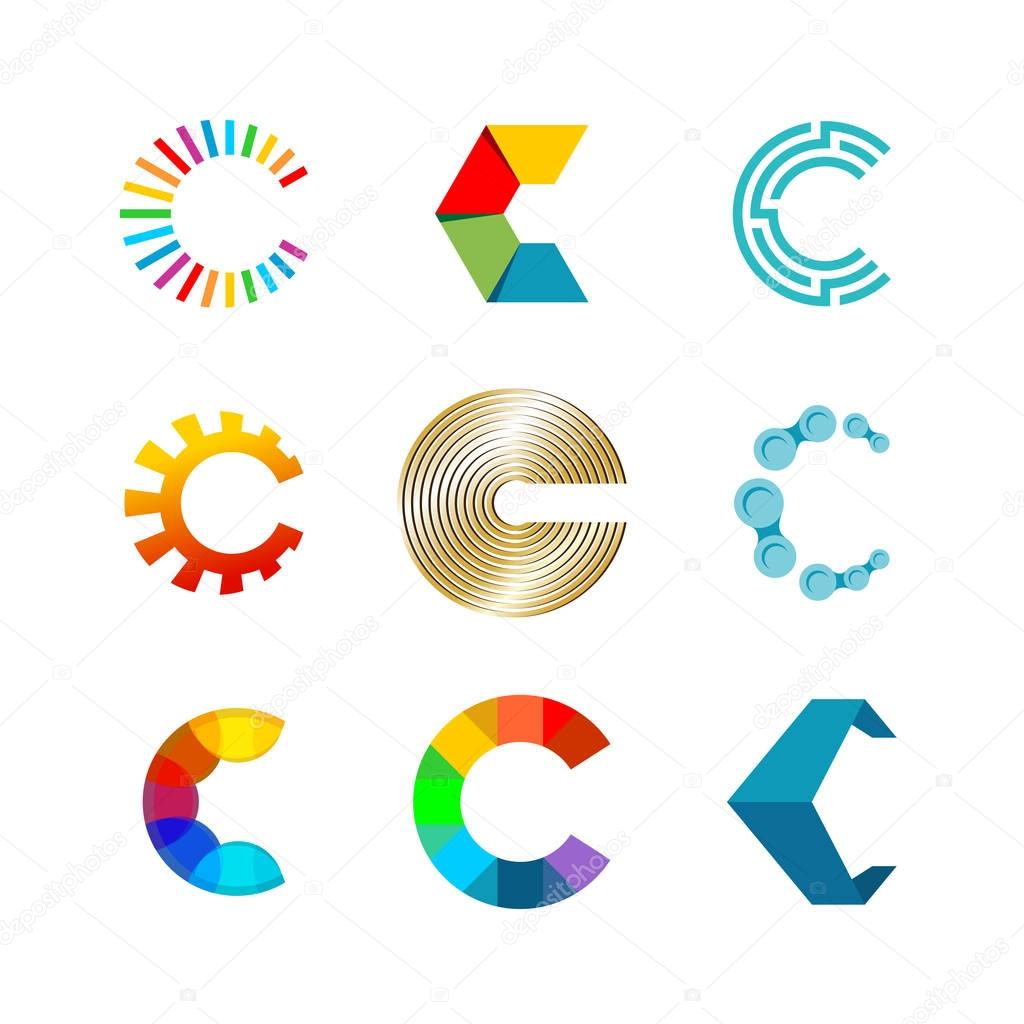 Letter C logo set. Color icon templates design.