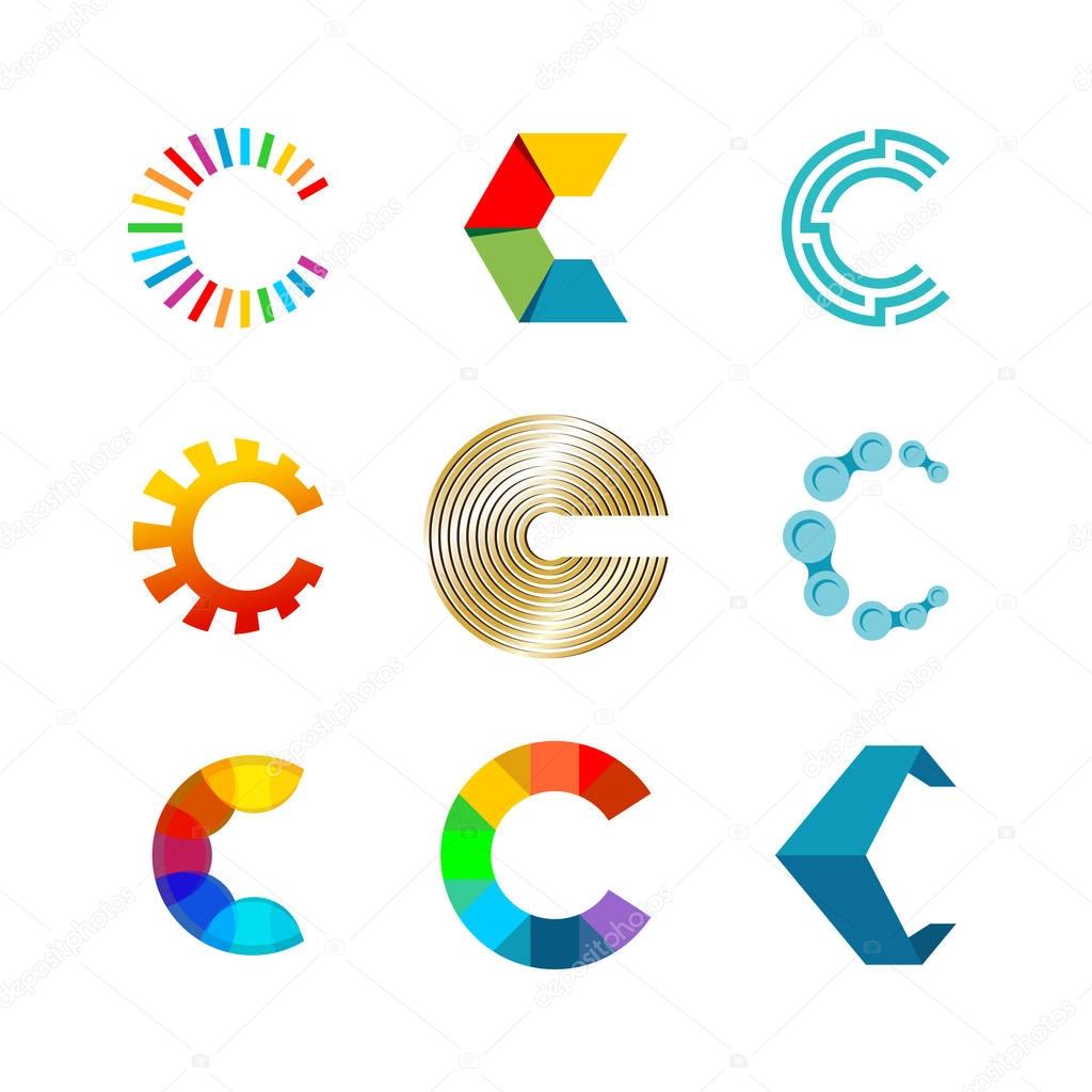 Letter C logo set. Color icon templates design. Set of colorful C letter symbols.