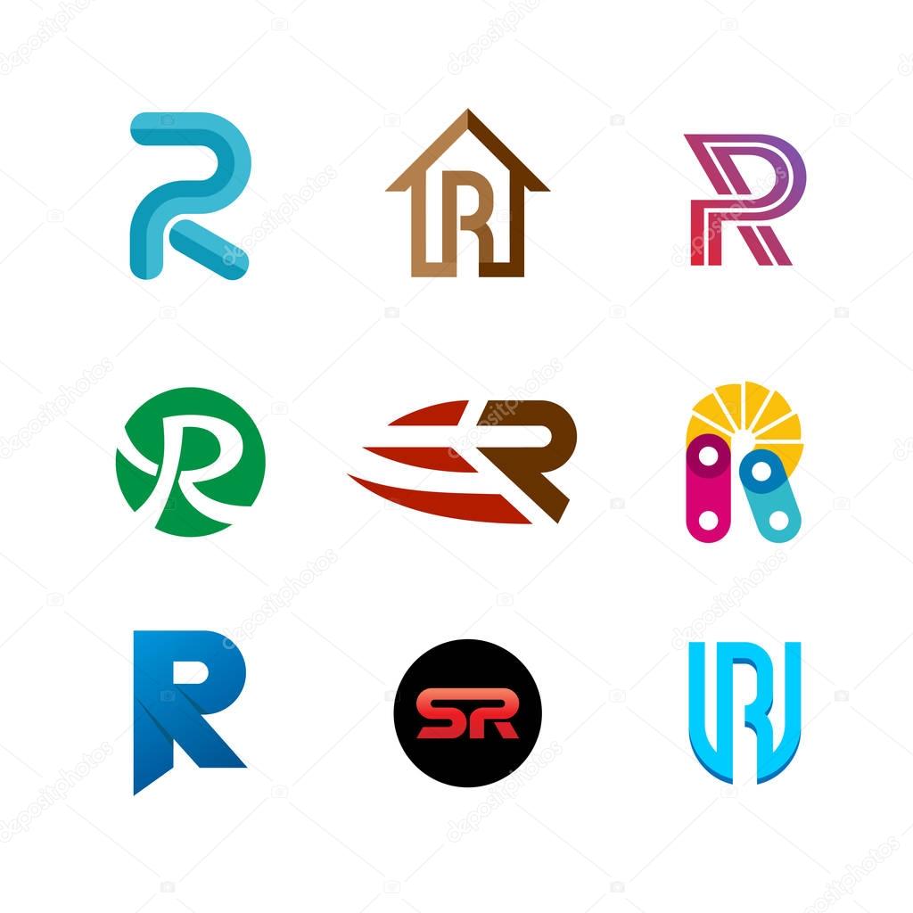 Letter R logo set. Color icon templates design. Set of colorful R letter symbols.