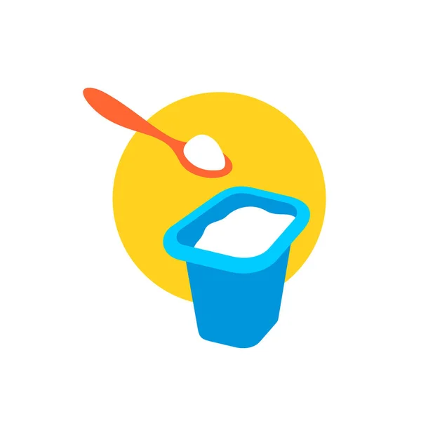 Jogurt plné víčko s lžící výše — Stockový vektor