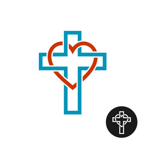 Herz und Kreuz Liebe Religion Thema Logo — Stockvektor