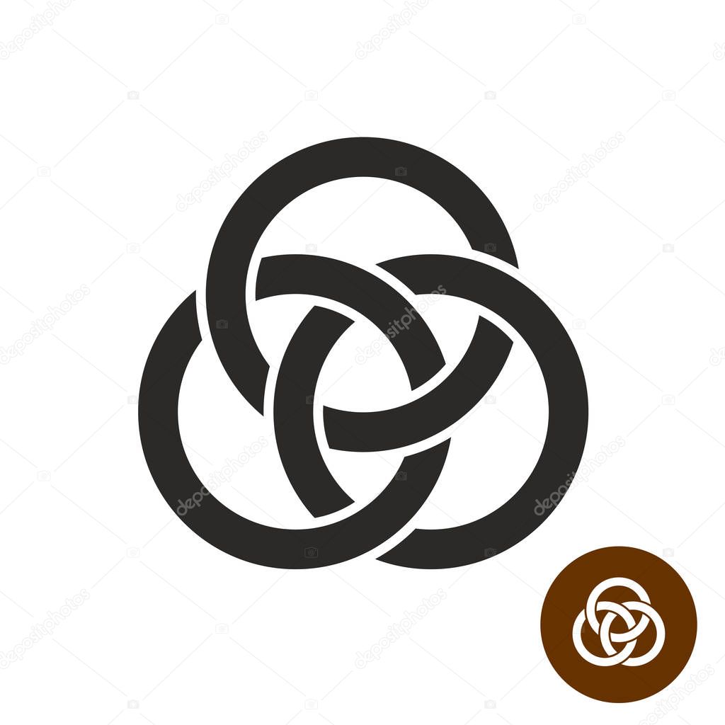 Tres anillos entrelazados silueta negra simple . Vector de Stock