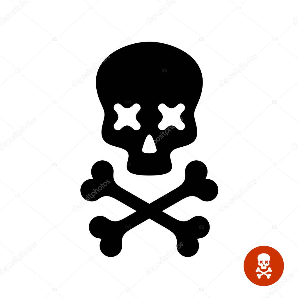 Scull and crossbones logo with X eyes.