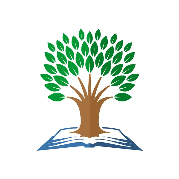 Logo de l'arbre de connaissance. Livre ouvert et arbre . — Image vectorielle