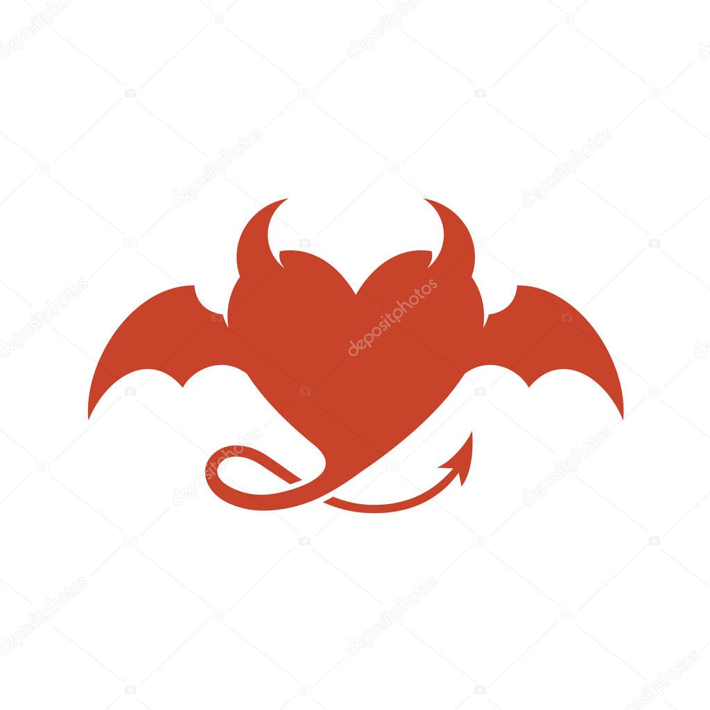 Devil heart logo with wings and horns.