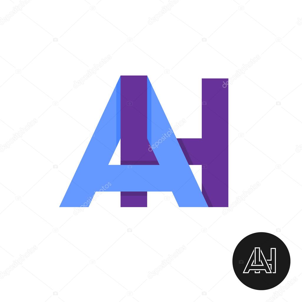 Letters A and H ligature logo. Two letters AH sign. Flat wide ribbon style.