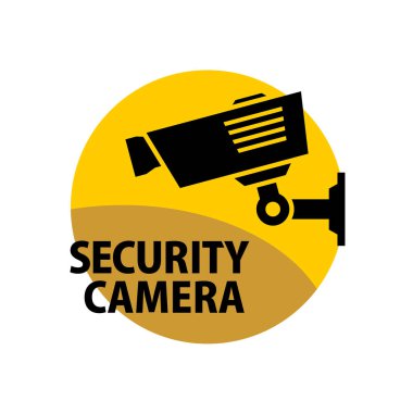 Güvenlik kamera işareti. Bilgi yuvarlak etiket.