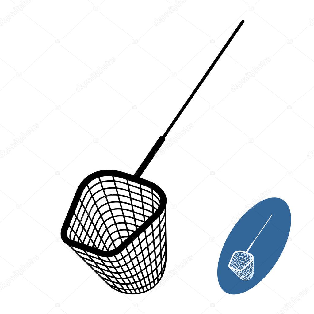 Pool net isolated. Pool cleaning net black silhouette illustration.
