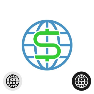 Dünya küre simgesiyle Doları para birimi simgesi.