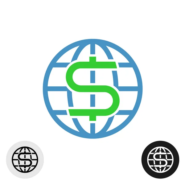 Κόσμο υδρόγειο εικονίδιο με το σύμβολο νομίσματος Δολάριο. — Διανυσματικό Αρχείο