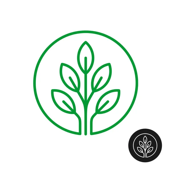 Logo rond style ligne avec feuilles d'arbre . — Image vectorielle