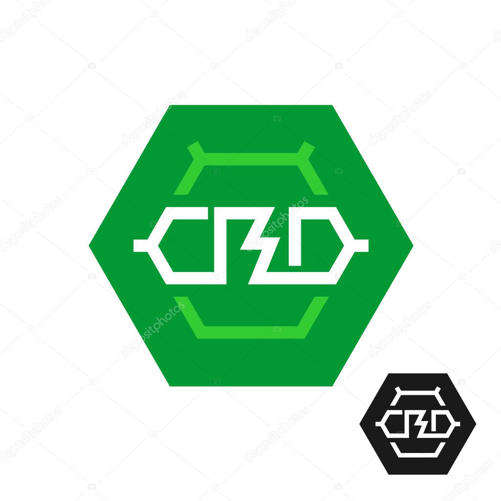 CBD molecule logo. Tech symbol of cannabidiol.