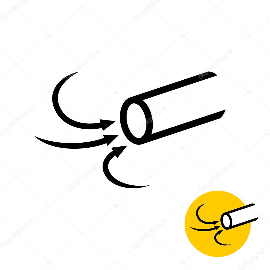 Suction icon. Hose or tube suck in air with arrows showing direction. Intake symbol. Vacuum sign.