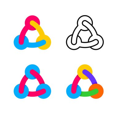 Soyut üçlü teknoloji logosu. Üç birbirine bağlı yuvarlak nokta veya top.