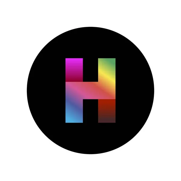 Letter H kleurrijk gradiënt logo op een zwarte ronde badge. Fashion stijl letter teken. — Stockvector