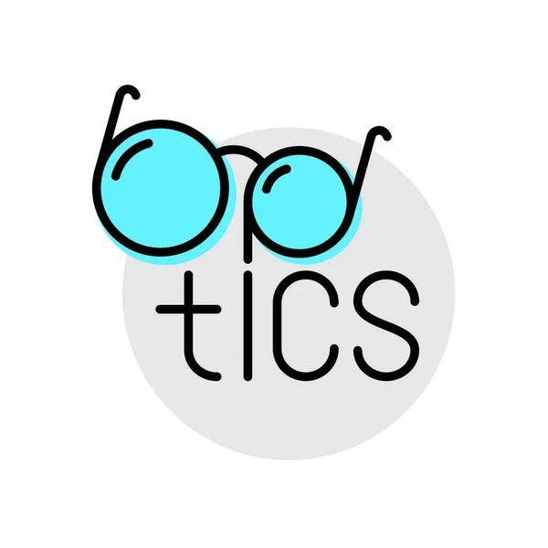 Optikai logó szemüveggel és szöveggel. Szemüveg bolt bolt vékony vonal stílusú design szimbólum. Állítható löketszélesség. — Stock Vector