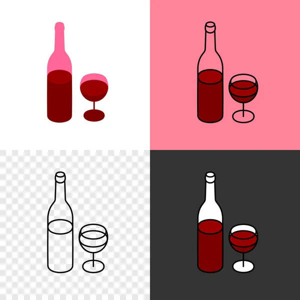 Botella de vino tinto con icono de vidrio. Logotipo de vino de línea delgada con variaciones. Ancho de carrera ajustable . — Vector de stock