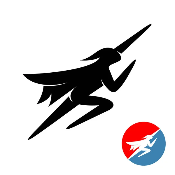 Fliegende Superhelden-Mann-Logo. menschliche schwarze Silhouette fliegt auf. — Stockvektor