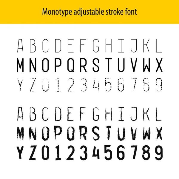 Alphabet et chiffres de la police de caractères monotype stroke . — Image vectorielle