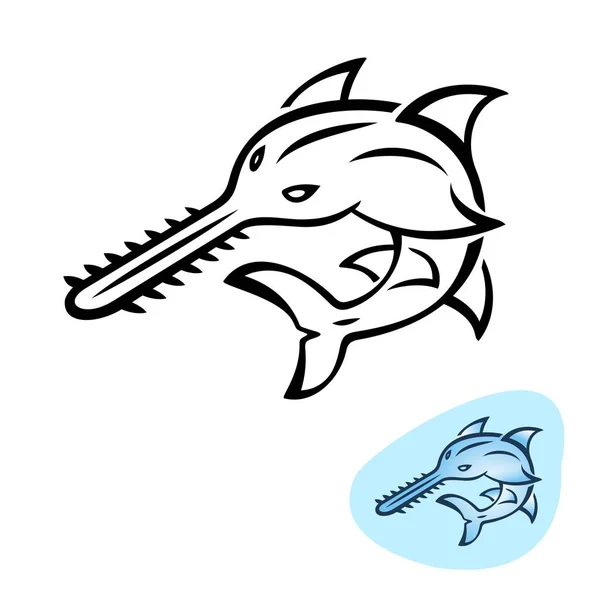 Sawfish ilustração estilizada. Projeto do logotipo do tubarão-serra . —  Vetores de Stock