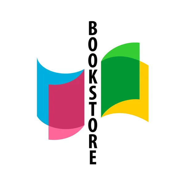 Logo de librairie avec superposition colorée de pages de livres transparentes et de texte vertical . — Image vectorielle