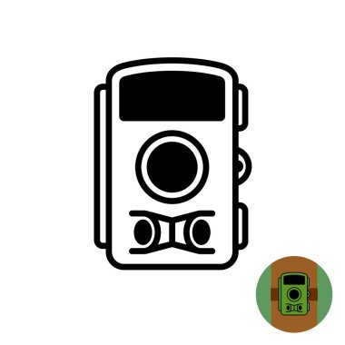 Avlanan fotoğraf makinesi sembolü. Orman Ağacı videosu ve vahşi hayvanları yakalamak için fotoğraf kayıt cihazı. Ayarlanabilir vuruş genişliği.
