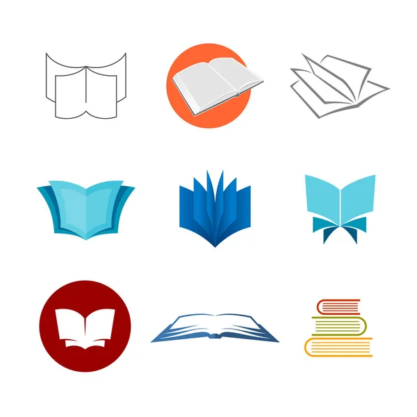 Logotipo de livros definido. Vários símbolos de livro de estilo para educação, aprendizagem, dicionário ou outros temas . — Vetor de Stock