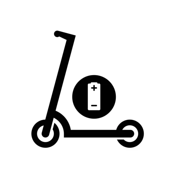 Ícone simples scooter elétrico. Chute silhueta de scooter com símbolo de bateria . — Vetor de Stock