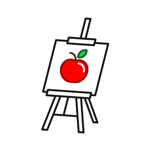 Easel icon with picture. Painting art board canvas stand with color apple image. Adjustable stroke width. — 스톡 벡터