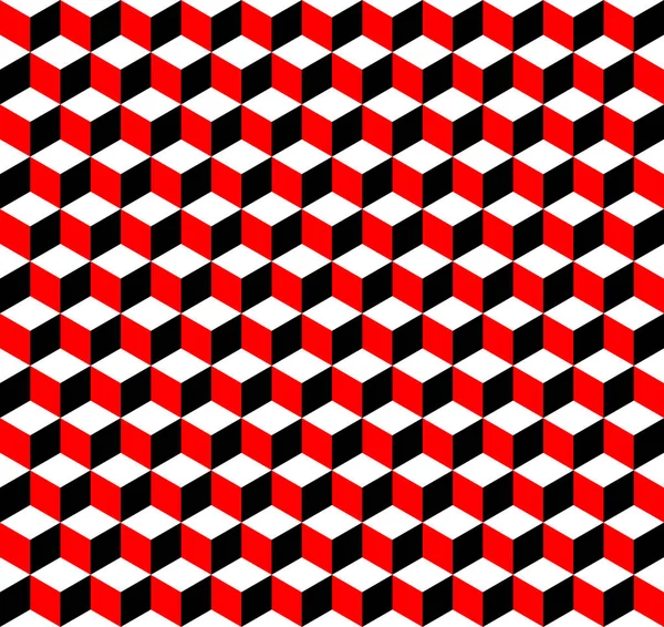 Rote, schwarze und weiße 3D-Würfel nahtloser Musterhintergrund — Stockvektor