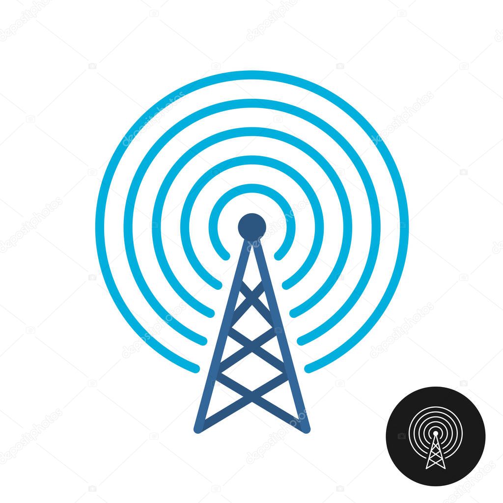 Radio or television tower color icon. Thin line style antenna signal broadcast symbol. GSM transmitter sign. Adjustable stroke width.