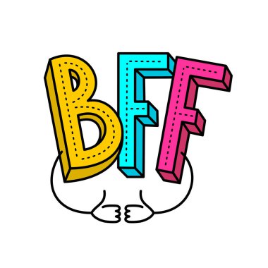 BFF - best friends forever colorful logo. With two like hands with thumbs up. Adjustable stroke width. clipart