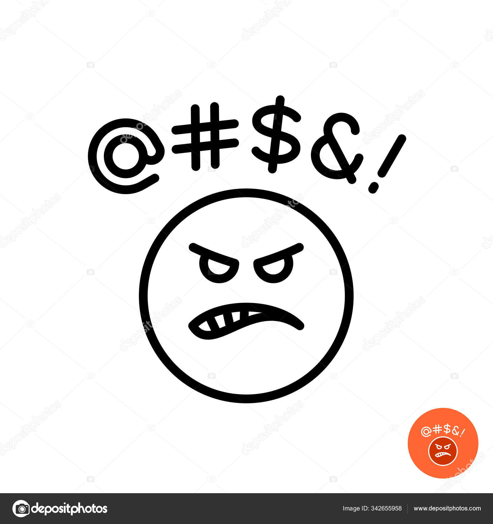 Angry emoji icon. Round evil face emoticon. Negative reaction symbol