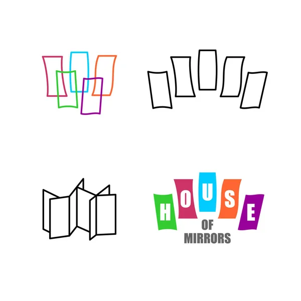 Spiegelhaus-Logo-Set. Funhouse mit Spiegeln Symbole. Einstellbare Hubbreite. — Stockvektor