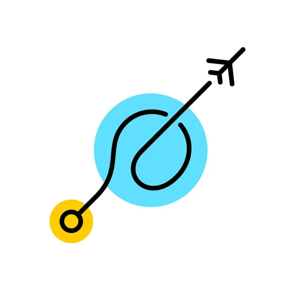 飞机从起飞点带着航迹而上.从城市飞了出来旅行的主题符号。可调冲程宽度. — 图库矢量图片