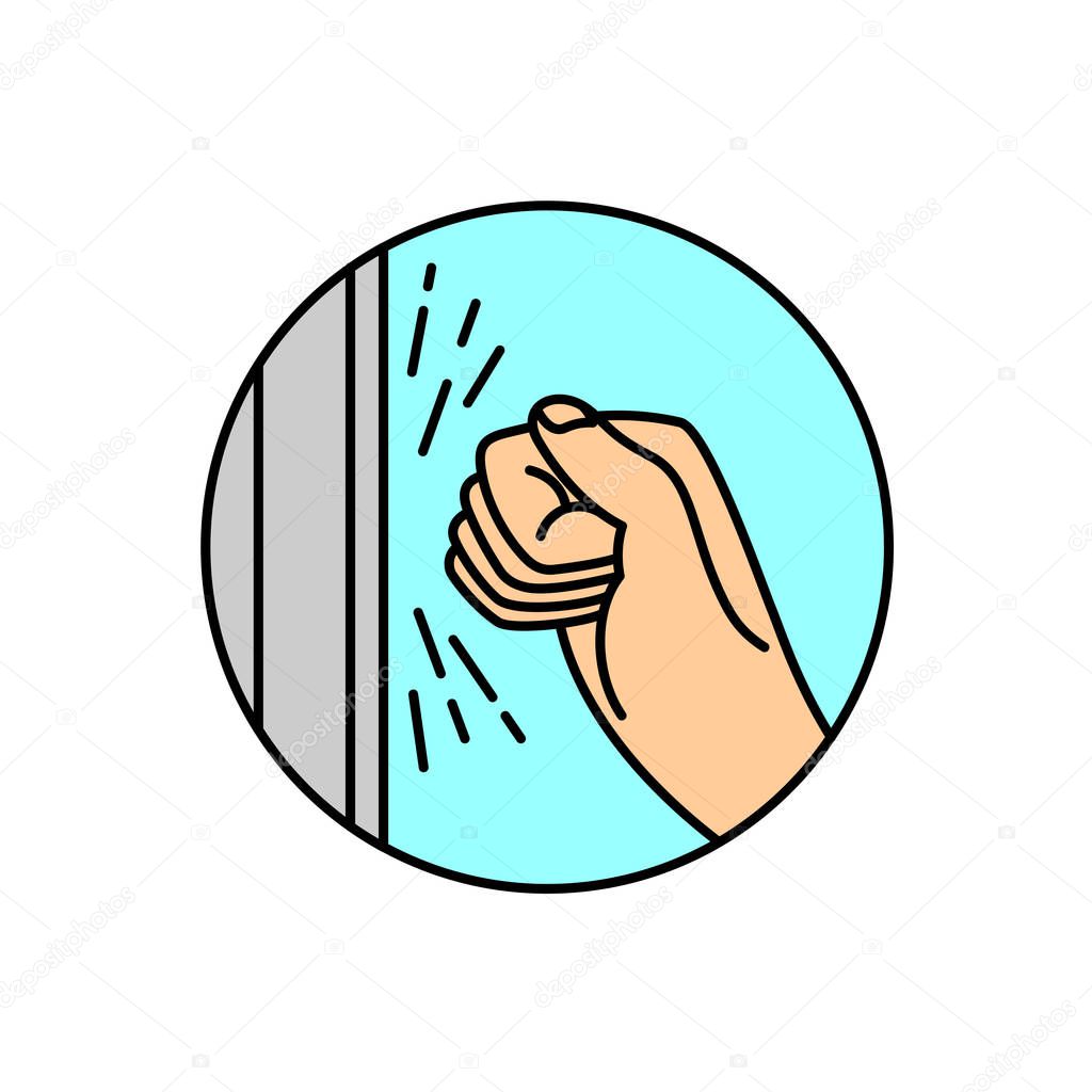 Person hand knocking on door illustration. Please knock icon. Adjustable stroke width.