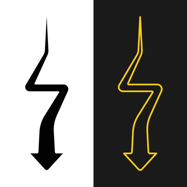 Arrow down from far to near with turns. Zig zag oncoming arrow road symbol. — Vector de stock