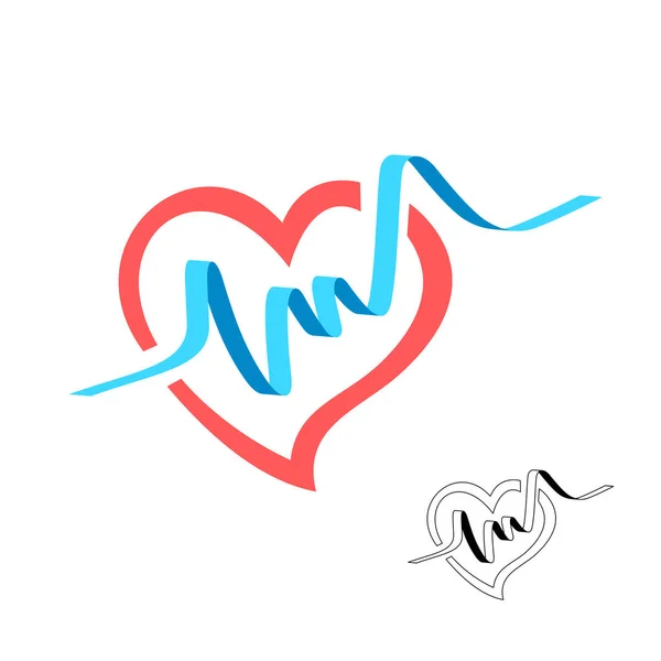 Forma del cuore con il grafico a linee larghe del battito cardiaco blu. Simbolo medico dell'ECG. Logo cuore sano . — Vettoriale Stock